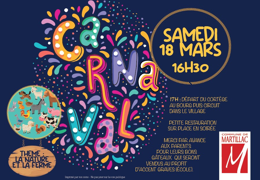 Carnaval, le samedi 18 mars 2023 à 16h30.
