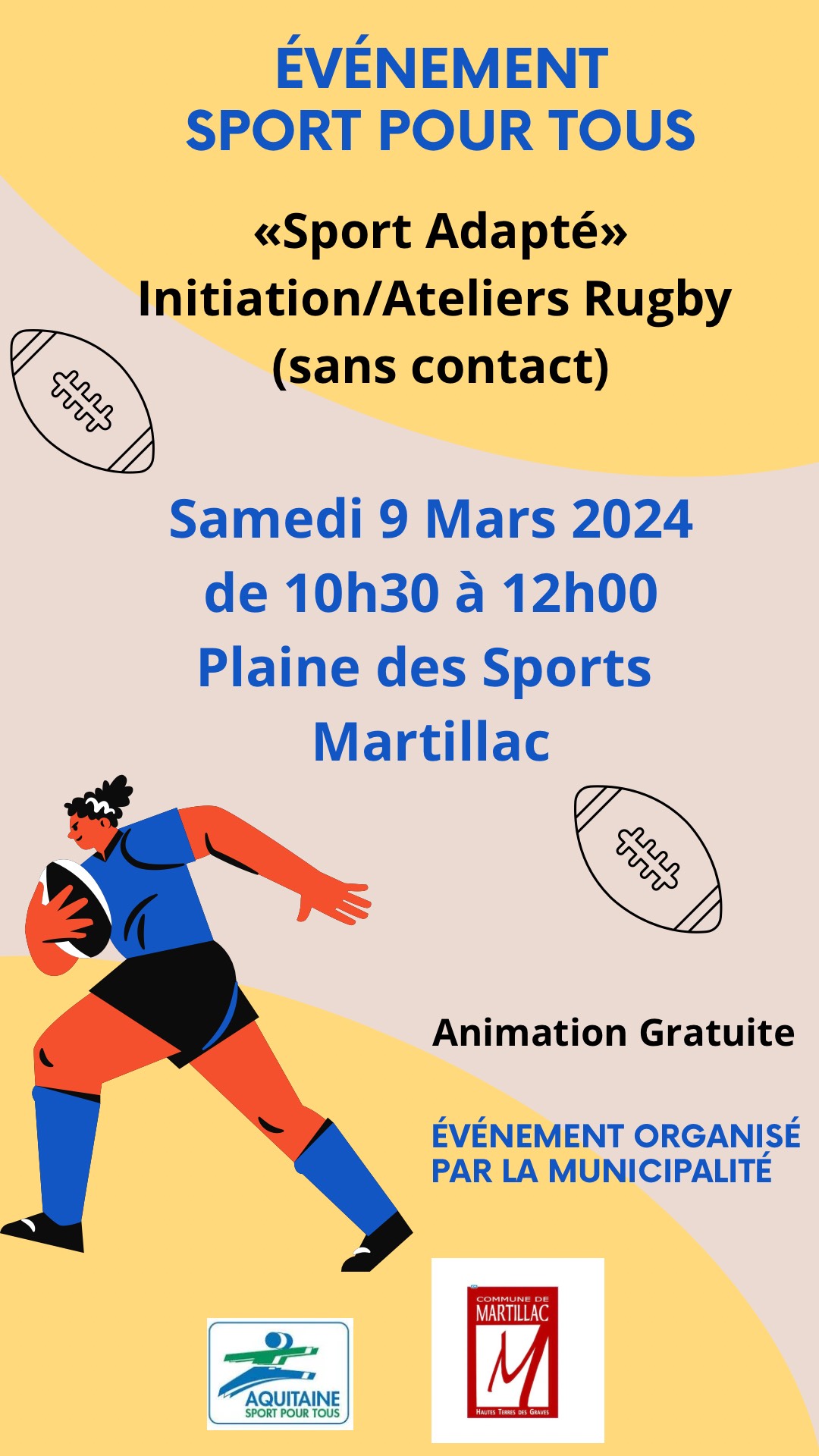"Sport pour tous"  sous la thématique de "Sport Adapté" - Initiation/Ateliers Rugby (sans contact)