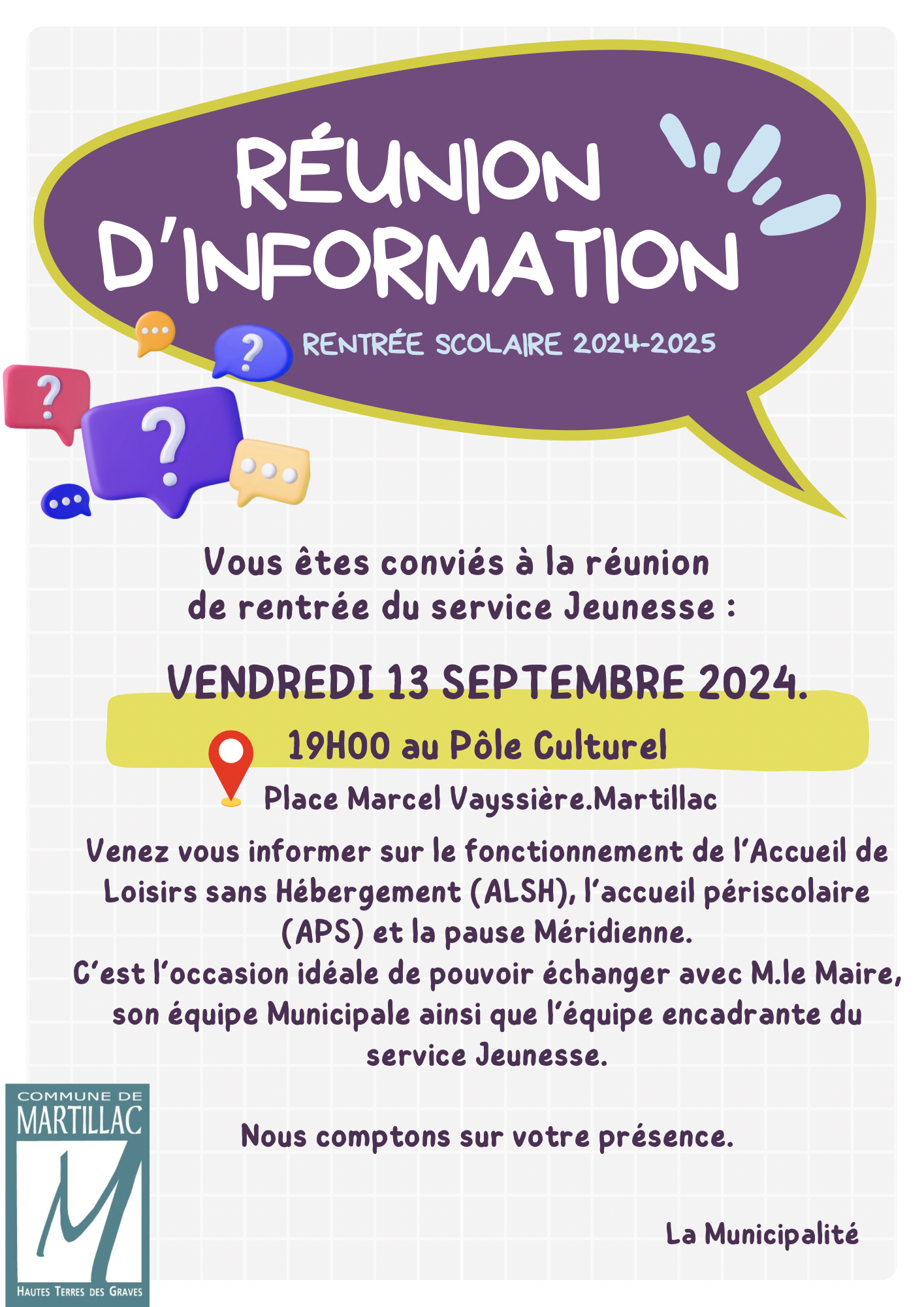 Réunion d'information du Service Jeunesse de l'école des Mille Sources