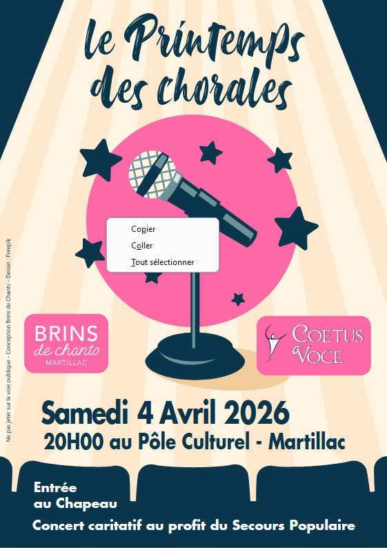 CONCERT PRINTEMPS AVEC LES CHORALES BRINS DE CHANTS, COETUS VOCE ET CLAIR DE LUNE