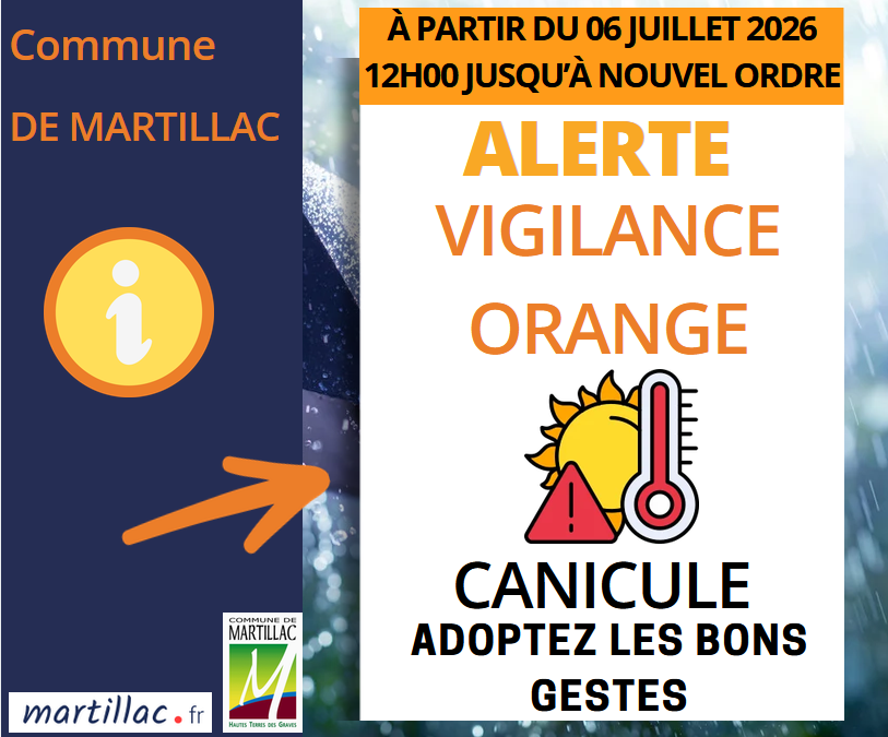 ALERTE CANICULE « VIGILANCE ORANGE» À PARTIR DU LUNDI 6 JUILLET 2026