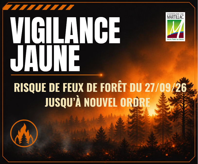 VIGILANCE JAUNE – FEUX DE FORÊT – 27 SEPTEMBRE 2026